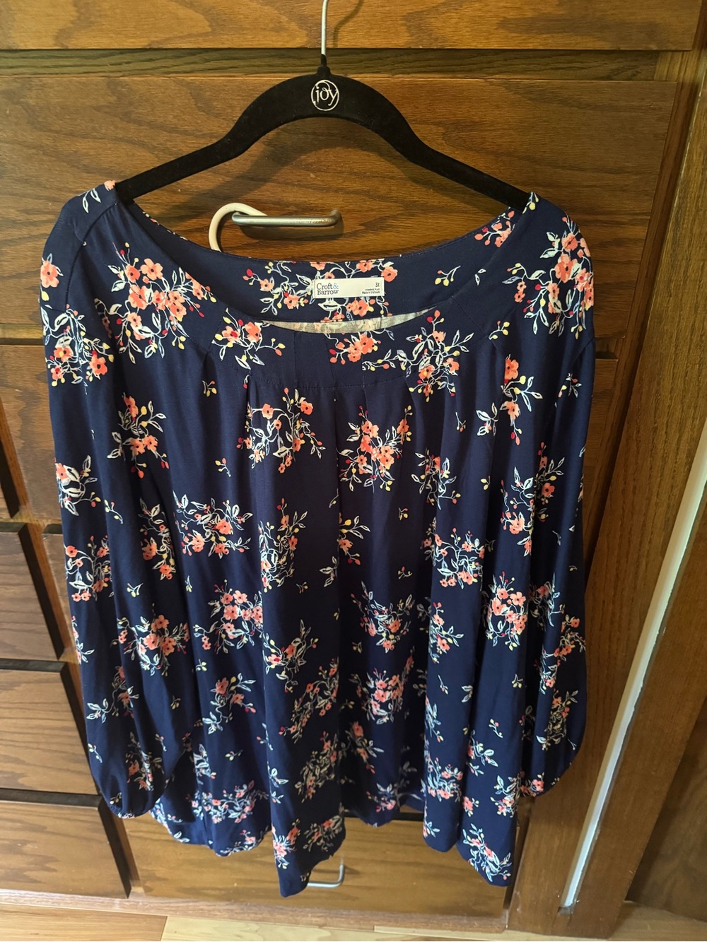 croft & barrow Navy Floral Long-Sleeve Peasant Top